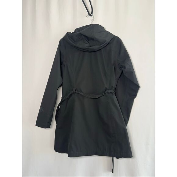 REI Co-Op La Selva Belted Rain Trench Coat Hooded Zip up Black Size L - Picture 3 of 12